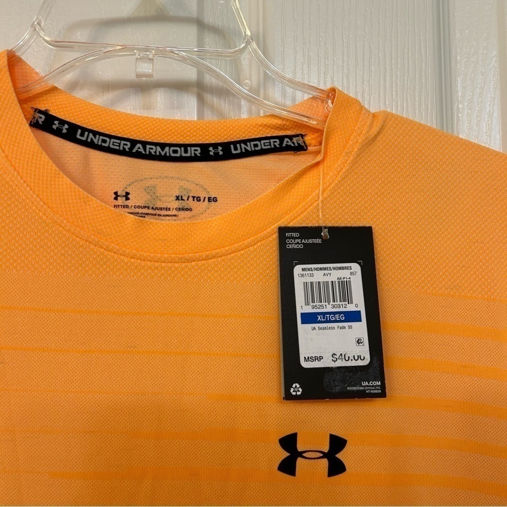 Under Armour Men's Seamless Fade Short Sleeve T-Shirt in Orange/Black Size XL - Picture 6 of 8